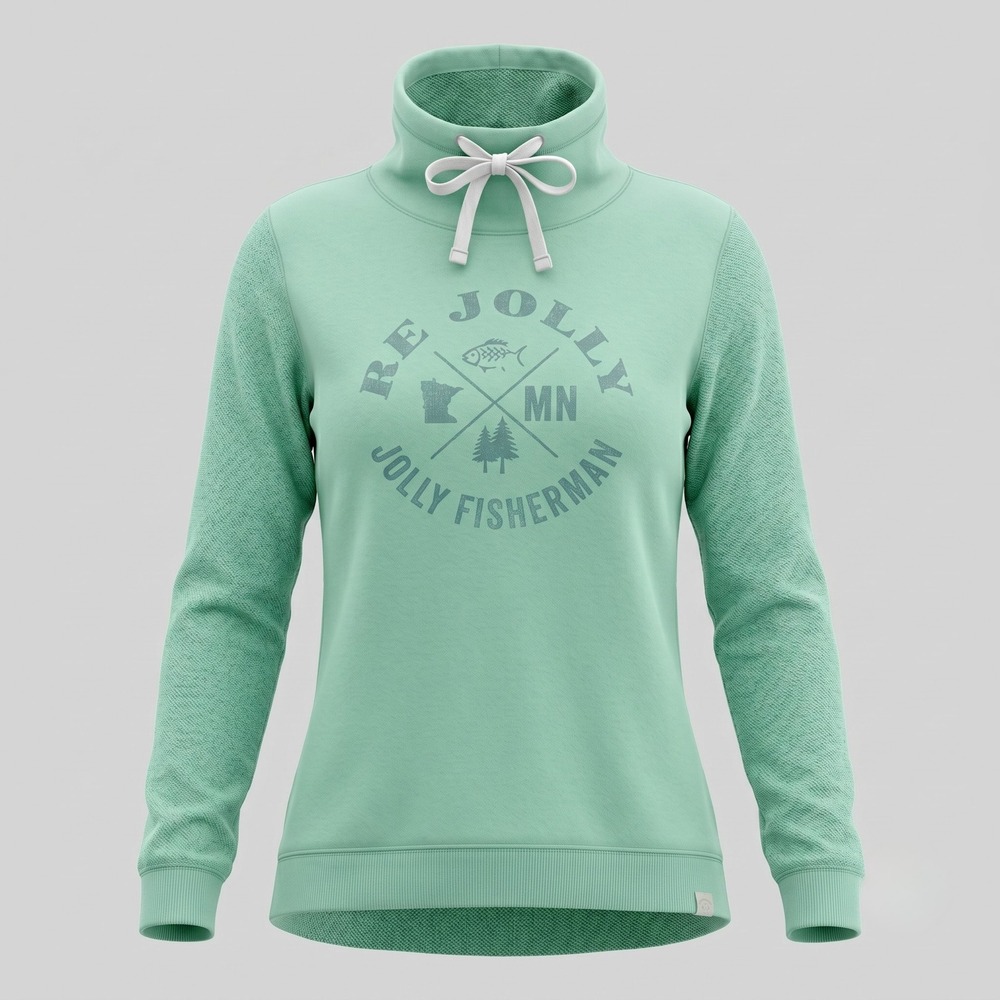 Blue 84 Women XL Mint Green Sweatshirt Jolly‎ Fisherman MN Funnel Neck Vintage